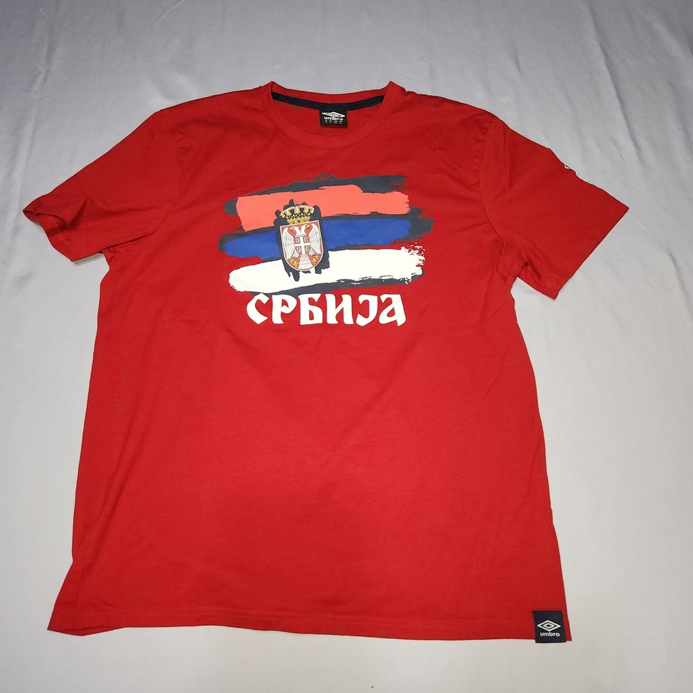 Umbro Serbia Football National Team Graphic‎ T-Shirt Red Mens XL Flag Crest